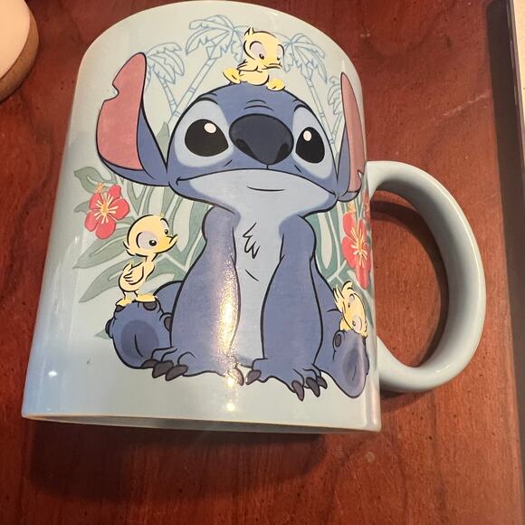 Stitch Mug with Baby Ducks Disney Disneyland Blue XL Coffee Cup Floral Tropical - Picture 7 of 8